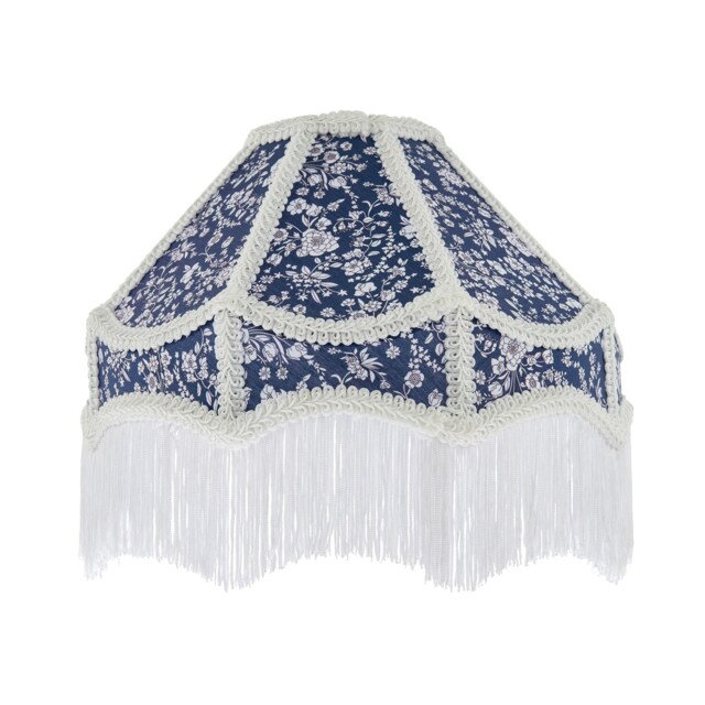 Classic Victorian Empire Lampshade in Navy Blue Cotton with Tassels Blue Midnight Blue 1