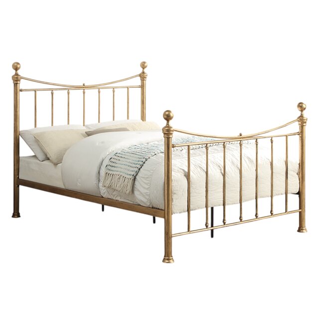Hampstead Traditional Style Distressed Antique Brass Effect Metal Bed Frame Bronze Antique Brass King