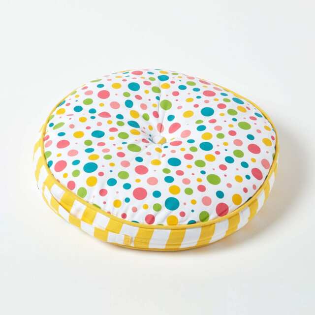 Homescapes Multi Polka Dots & Yellow Stripes Round Floor Cushion Multi 43 x 7 cm