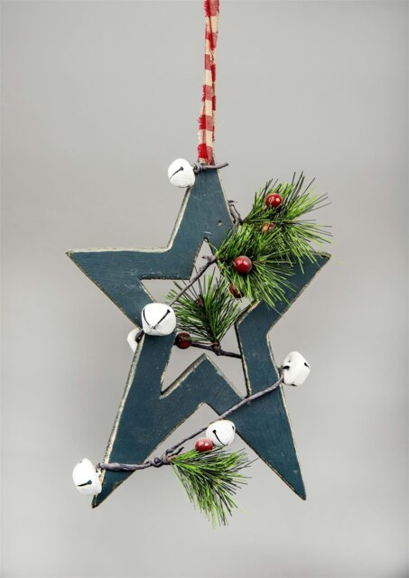 Wooden Hanging Decoration Star Shape Green 18X1.2X26 CM