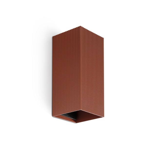 Lune Square Fluted Up & Down Wall Lamp Terracotta 2x GU10