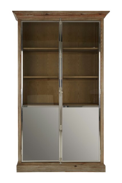 2 Door Cabinet With Shelves,Whitewashed Pine Storage Cabinet,Wooden Display Unit With Frosted Glass Doors Brown