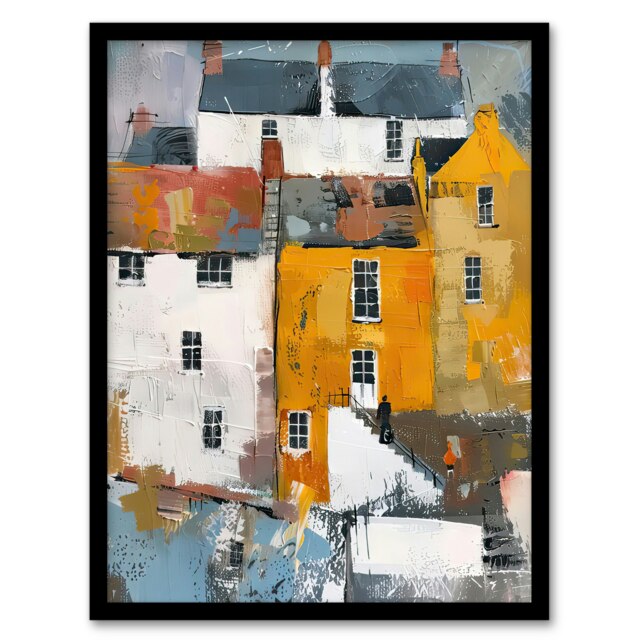 Colourful Houses English Seaside Town Living Room Black Framed Wall Art Print A4