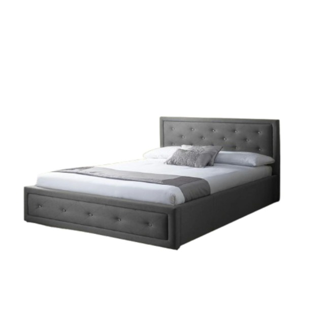 5ft Kingsize Fabric Diamante Ottoman Bed Frame In Grey