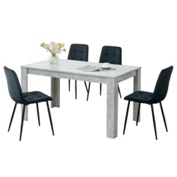 Dining Table with 4 Black Velvet Chairs Stone Grey Effect Wood Table Set for Dining Room Grey 5