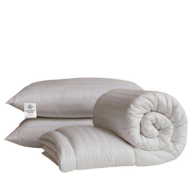 Opulent Home Striped 10.5 Tog Microfiber All Season Duvet and Pillow Set White Double