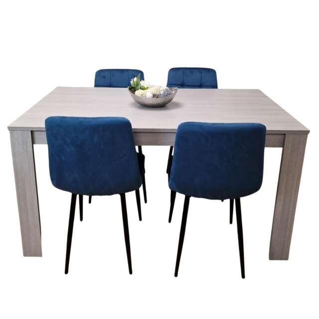 Dining Table In Grey With 4 Blue Velvet Chairs Kitchen Dining Table for 4 Dining Room Dining Set