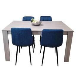 Dining Table In Grey With 4 Blue Velvet Chairs Kitchen Dining Table for 4 Dining Room Dining Set