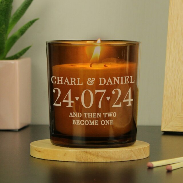 Personalised Special Date Amber Glass Candle Brown