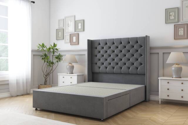 Sloomy Dior Armour Coniston Divan Bed Base No Drawers With 54 Inch Wingback Headboard Grey Armour Small Single 1