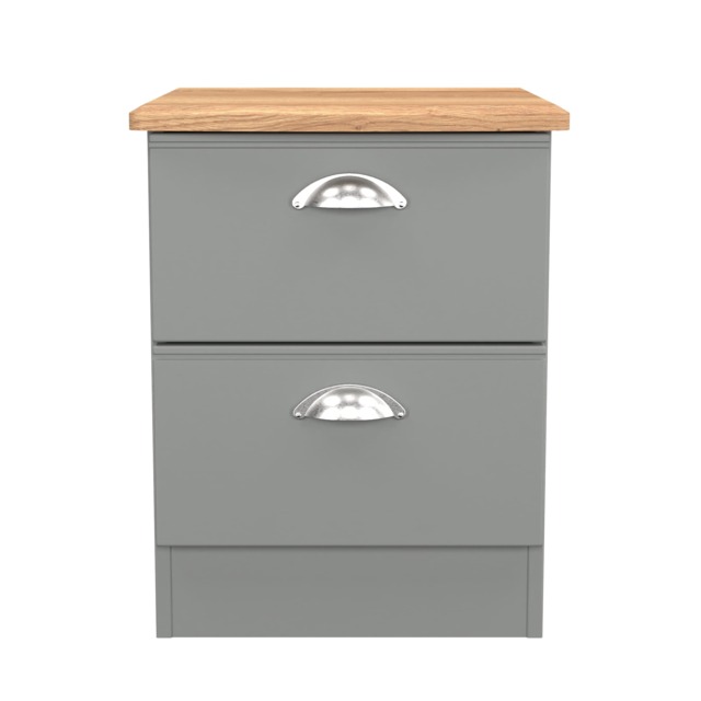 Albert 2 Drawer Compact Bedside Cabinet in Dusk Grey & Riviera Oak (Ready Assembled) Grey Dusk Grey & Riviera Oak