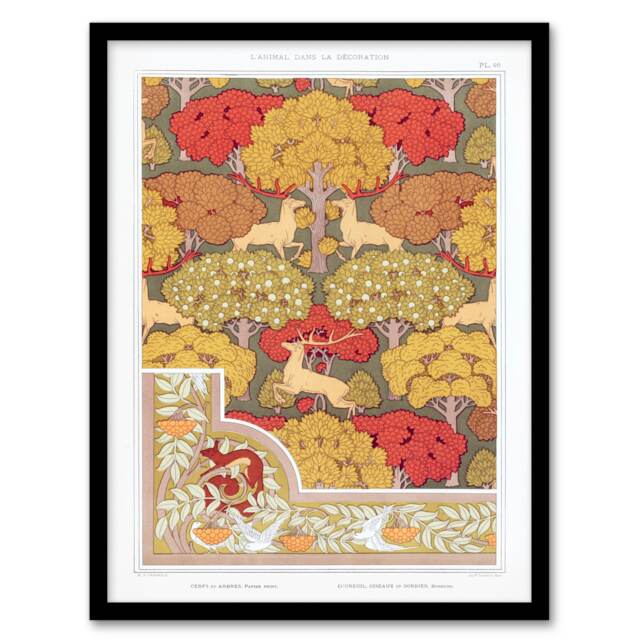 Maurice Pillard Verneuil Framed Wall Art Stag Deer Trees Pattern Home Décor