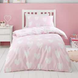 Brushed Cotton Hearts Reversible Duvet Cover Set Pink Single