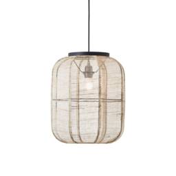 Zaire Cylindrical Pendant Ceiling Lamp, Natural Linen, Matt Black