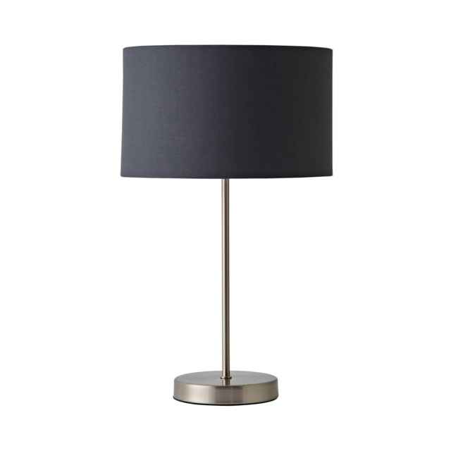 ValueLights Charlie Brushed Chrome Table Lamp Charcoal Chrome Shade