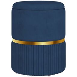 HOMCOM Round Storage Stool, Velvet-feel Fabric Upholstered Vanity Stool with Removable Top, Padded Seat and Hidden Space for Living Room, Bedroom, Dark Blue