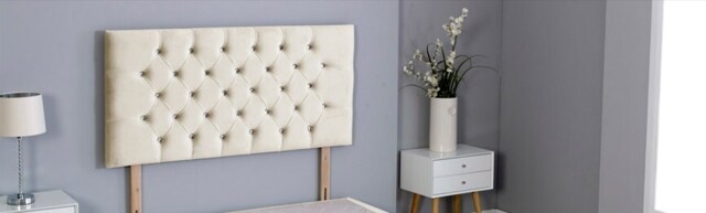 "Cream Plush Velvet Chesterfield Headboard Cream 2FT6 Small Single 26""inch Headboard"