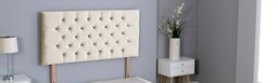 "Cream Plush Velvet Chesterfield Headboard Cream 2FT6 Small Single 26""inch Headboard"