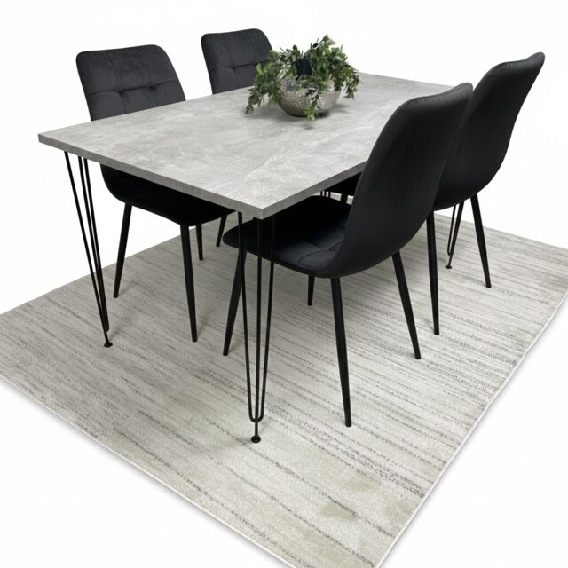 Dining Table With 4 Chairs Modern Grey Dining Table Set With 4 Black Velvet Chairs Dining Room Furniture
