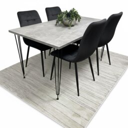 Dining Table With 4 Chairs Modern Grey Dining Table Set With 4 Black Velvet Chairs Dining Room Furniture