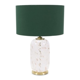 ValueLights India Gold and White Confetti Glass Table Lamp Forest Green Shade