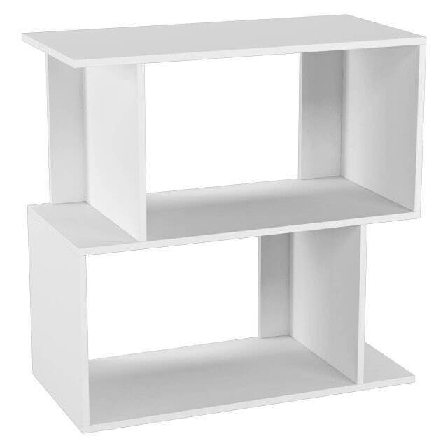 URBNLIVING 2 Tier Offset Bookcase Storage Shelving Unit White White 60cm Width 1