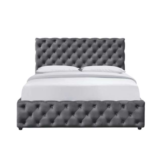 5ft Kingsize Tufted Fabric Gas Lift Ottoman Bed Frame In Grey