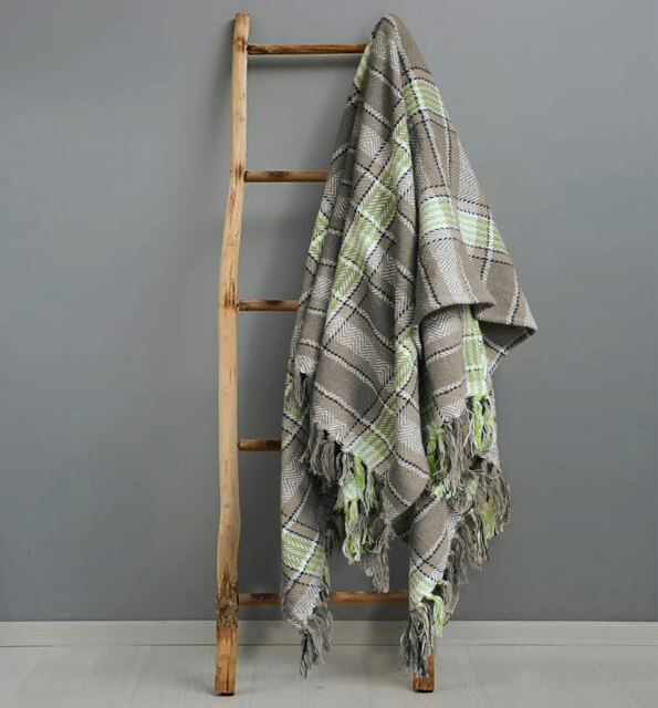 Velosso Bourbon Check Cotton Tassel Throw - 228cm x 254cm Cream