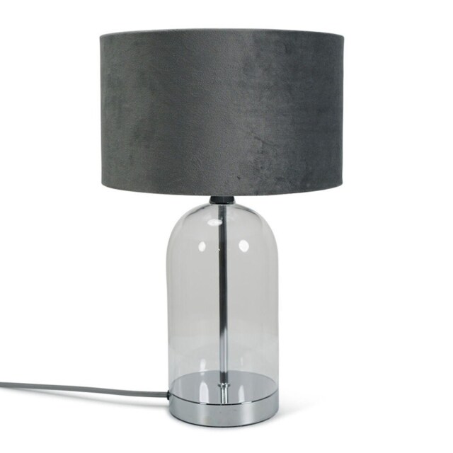 ValueLights Jessy Chrome Metal Table Lamp Grey Velvet Shade