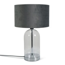 ValueLights Jessy Chrome Metal Table Lamp Grey Velvet Shade