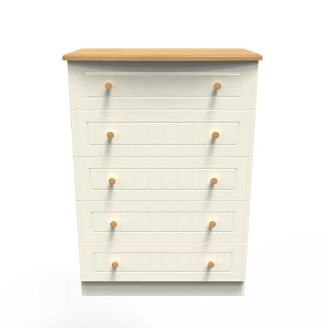 Lancaster 5 Drawer Chest of Drawers in Cream Ash & Oak (Ready Assembled) Cream Cream Ash & Oak