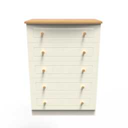 Lancaster 5 Drawer Chest of Drawers in Cream Ash & Oak (Ready Assembled) Cream Cream Ash & Oak