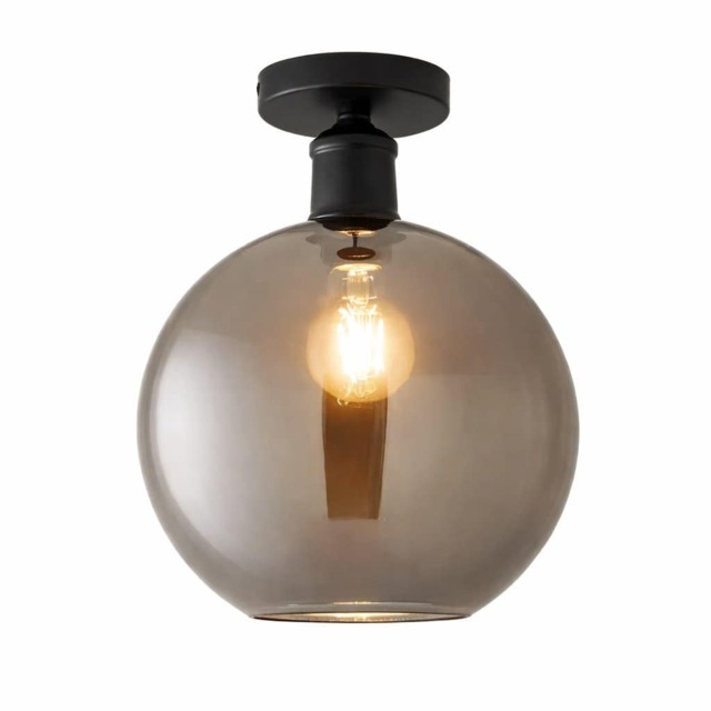 ValueLights Bellamy Black Flush Ceiling Light Smoke Shade