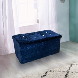 Home Republic Crushed Velvet Storage Ottoman - 76cm x 38cm Foldable Blue