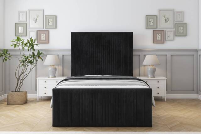 "Sloomy Kingsley Black Naples Bed Frame With Mattress With 50"" Upholstered Headboard 6' Super King"
