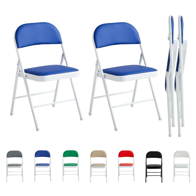 Set of 2 Folding Dining Chairs Metal Frame Padded Seats