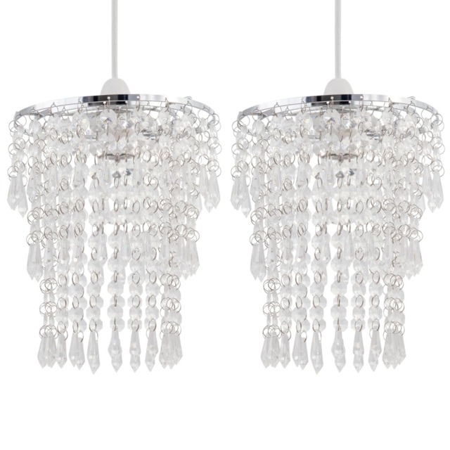 Set of 2 Clear Jewel Tiered Light Shades Clear Chrome Small 2
