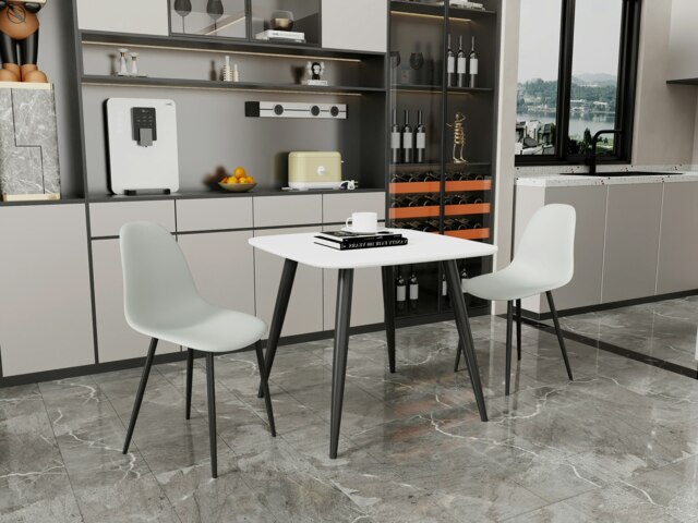 Aspen White 80cm Square Dining Table with 2 Modern Plastic Curve Design Chairs - Compact Contemporary Dining Set Grey Grey 1