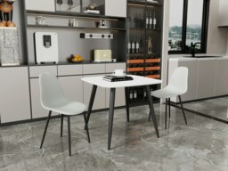 Aspen White 80cm Square Dining Table with 2 Modern Plastic Curve Design Chairs - Compact Contemporary Dining Set Grey Grey 1
