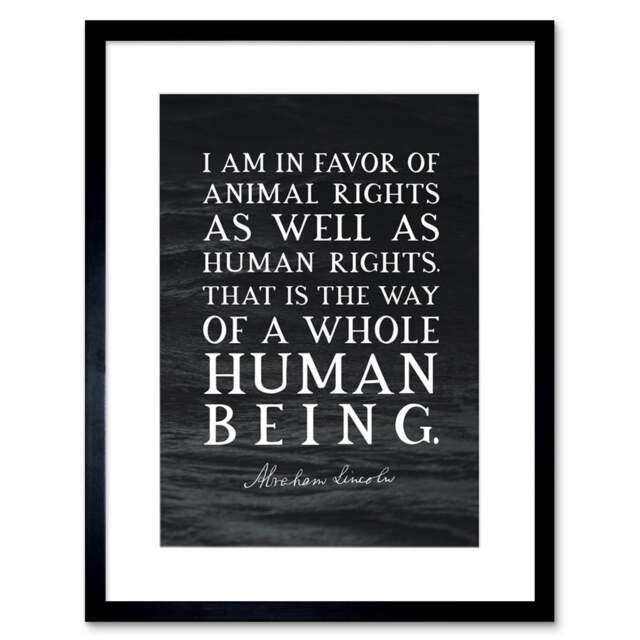 "Slate Quote Abraham Lincoln Animal Rights 9x7"" Black Framed Wall Art Print"
