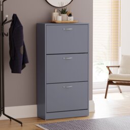 Vida Designs 3 Drawer Shoe Cabinet Shoe Rack Storage Cupboard, Grey