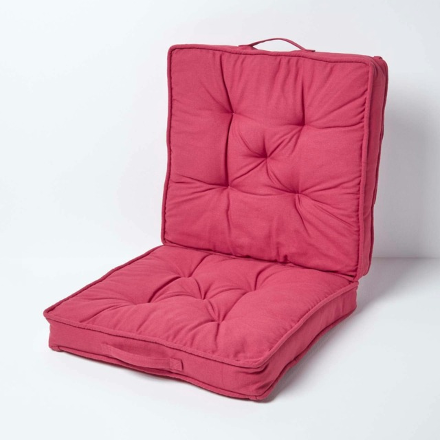 "Homescapes Claret Red Cotton Travel Support Booster Cushion Red Claret Red 50cm x 50cm (20"" x 20""), Seat and back cushion 10 cm deep"