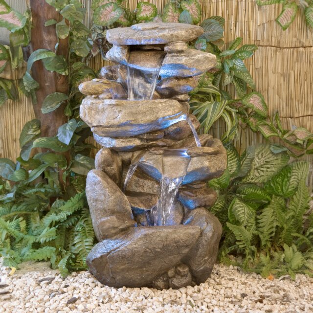 Thornton Hops Stone Effect 3-Tier Garden Fountain Water Feature with LED Lights H100cm