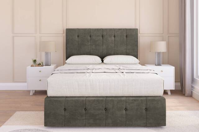 Sloomy Cambridge Pewter Dumfries Divan Bed Base 4 Drawers With 26 Inch Strutted Headboard & 12 Inch Matching Footboard Grey Pewter Small Double 1