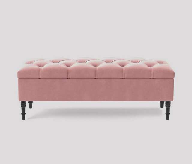 Alyana 137cm Wide Tufted Rectangle Ottoman Storage Bench - Upholstery Velvet Shoe Bench with Turned Wooden Legs