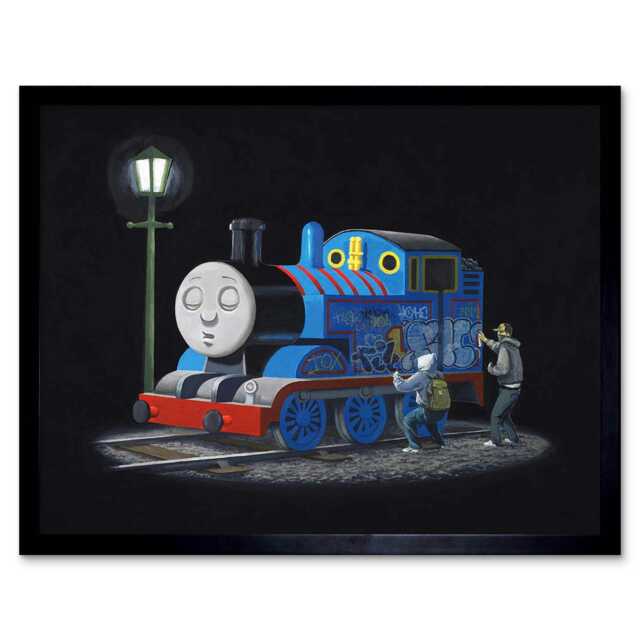 "Banksy Thomas Tank Engine Graffiti Street 12x16"" Framed Wall Art Print"