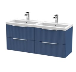Balterley Fluted Wall Hung 4 Drawer Vanity Basin Unit with Double Polymarble Basin Blue Satin Blue