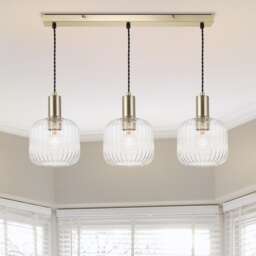 COSYLYTE Clayton 3 Light Modern Ribbed Glass Bar Pendant Light - Brushed Brass Gold Brushed Brass 1