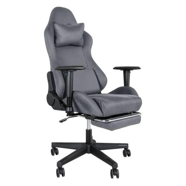 Levede Office Desk Chair Gaming Recliner Adjustable Height with Footrest Grey Grey One Size
