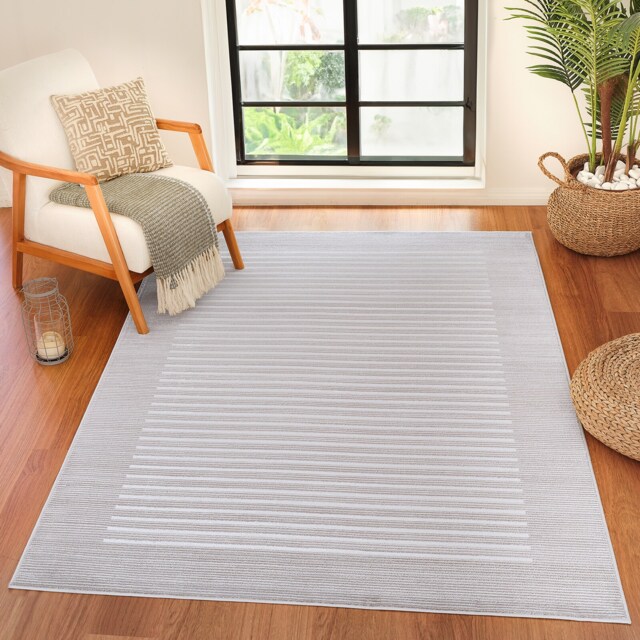 LIVABLISS Lustro-Modern Striped Rug 120 x 170 cm Grey Off-White Beige